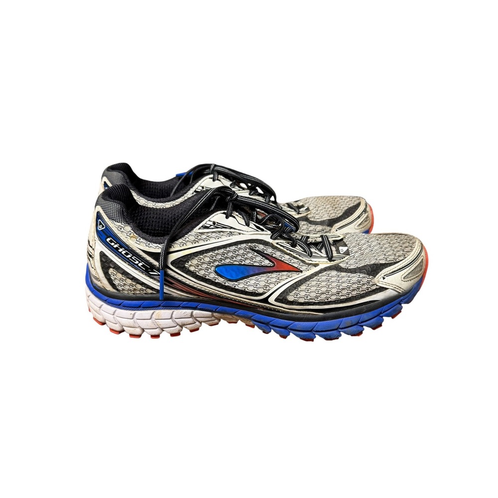 Brooks Men's Ghost 7 White Blue Silver Running Shoes Size 10.5